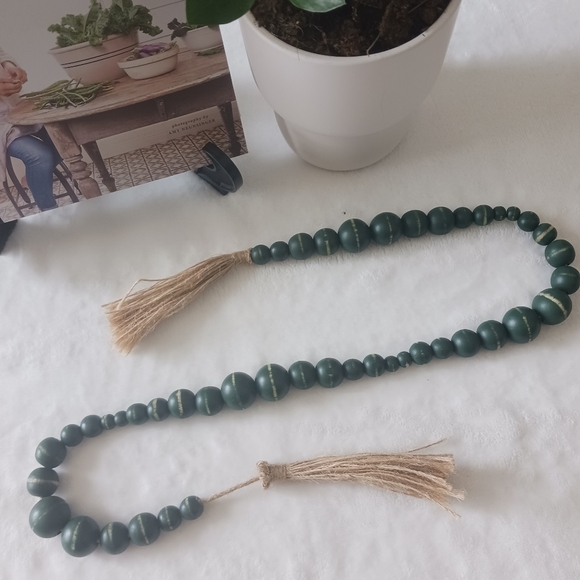Boho Wooden Round Bead Garland w/ Jute Tassels - Picture 12 of 13
